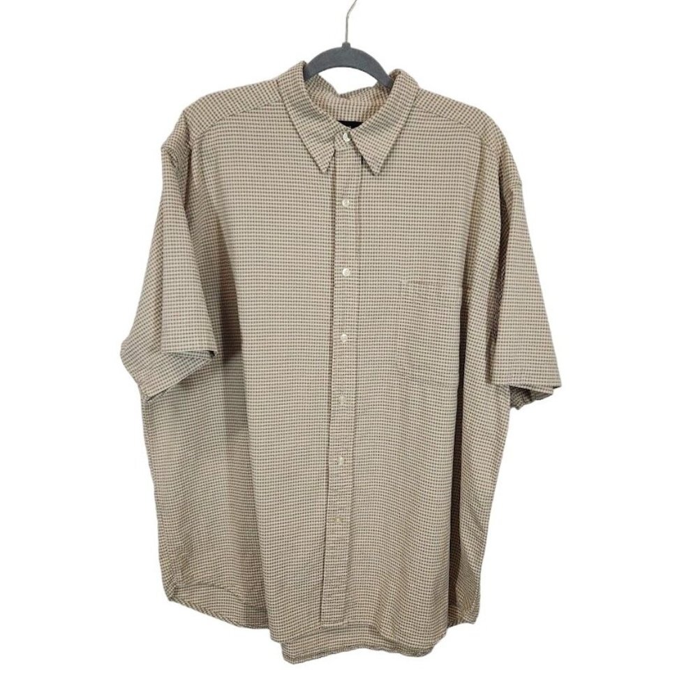 Eddie Bauer Gingham Button Down Shirt in Tan -‎ Size XL